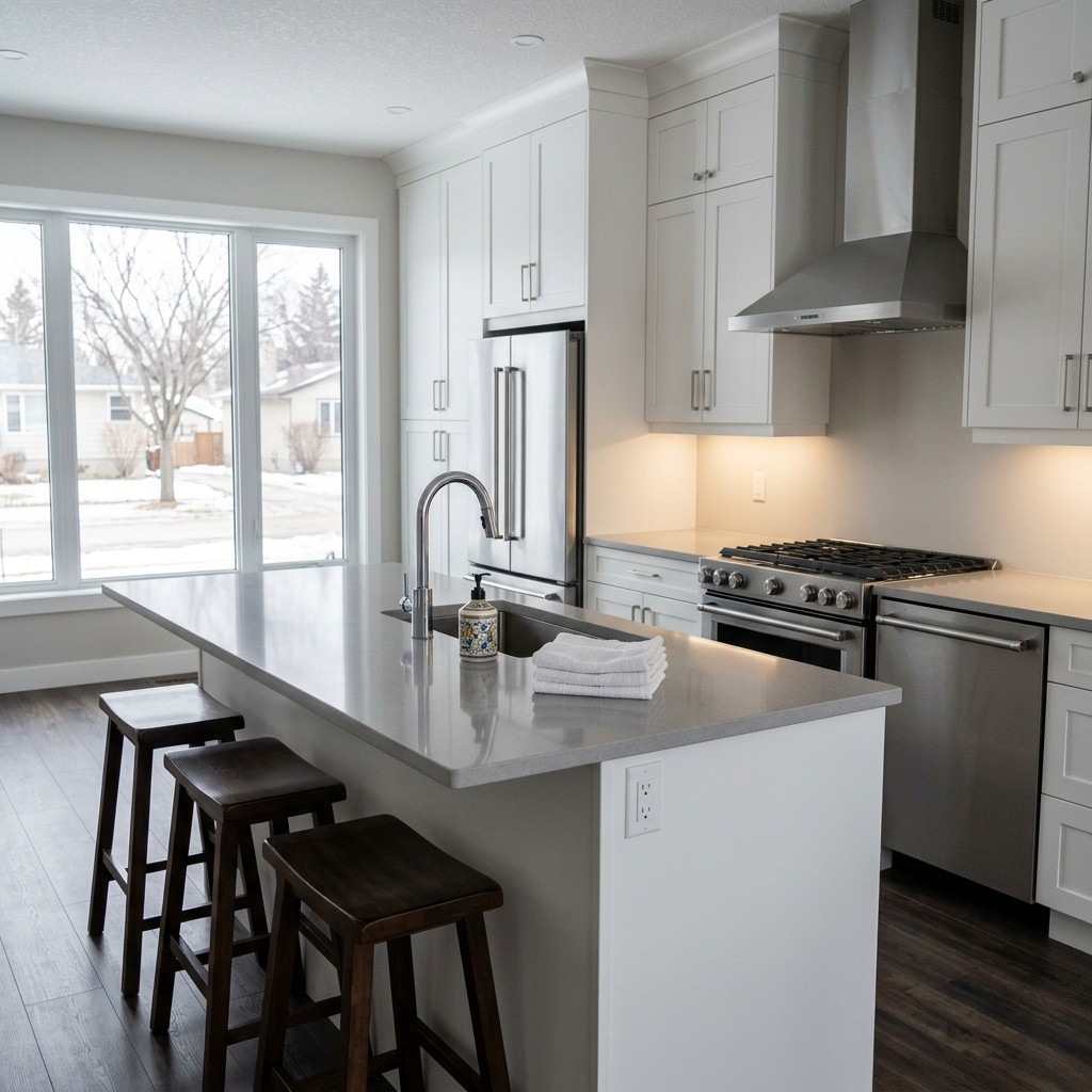 Bright, freshly cleaned empty kitchen — Prairie Spotless move-out clean in Winnipeg